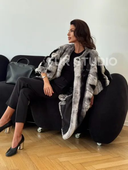 Шуба из кролика рекс - серая - фото 9