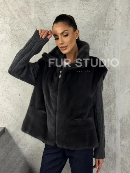 Норковая жилетка - графит - фото 9