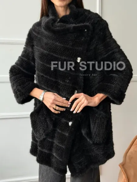 Меховое пальто из вязаной норки - фото 2