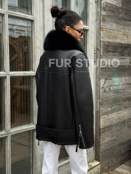 Дубленка из натуральной овчины с мехом песца - фото 7