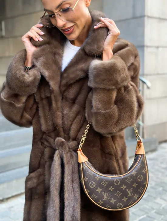 Шуба норковая английский воротник - цвет соболь - фото 1