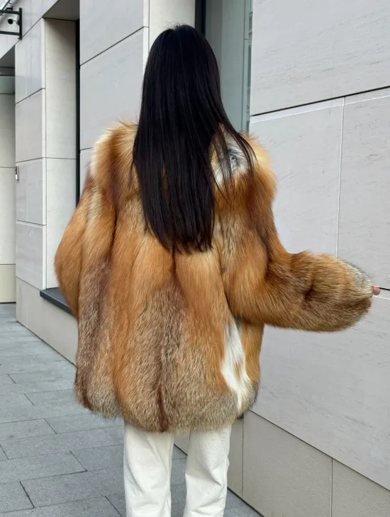 Шуба из меха огненной лисы Vintage style, цельные пластины - фото 4