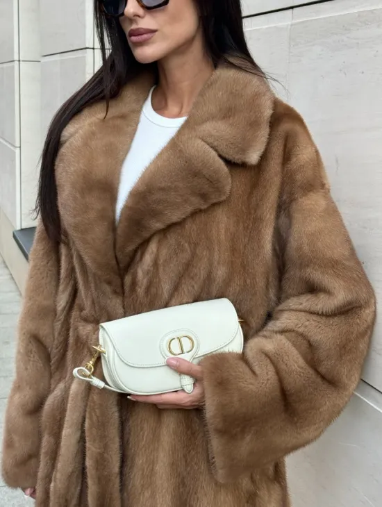 Норковая шуба Vintage Gold с английским воротником - цельные пластины - фото 2