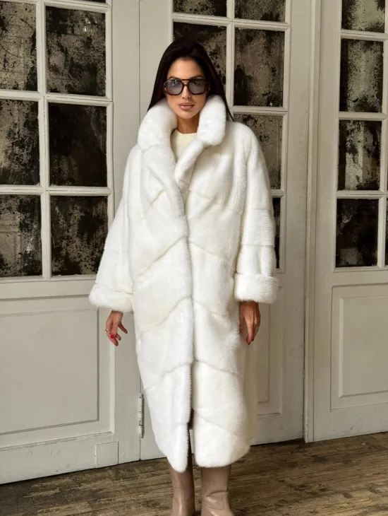 Эксклюзивная белая норковая шуба NAFA LUX английский воротник - фото 11