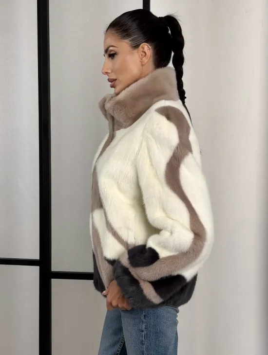 Норковый бомбер на молнии стойка воротник - фото 3