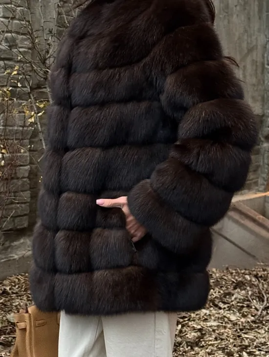 Шуба из соболя с воротником шанель, поперечка - фото 1