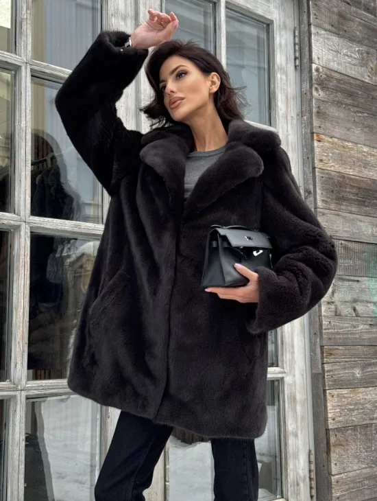 Шикарный полушубок из норки Kopenhagen Fur с английским воротником - фото 11