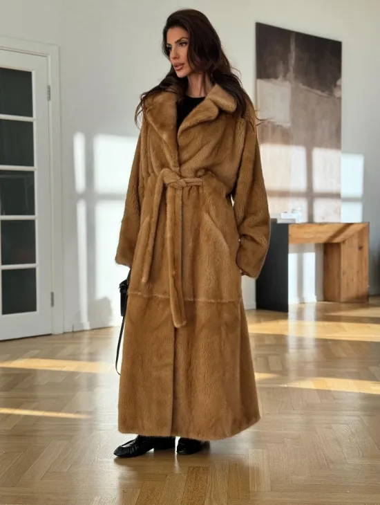 Норковая шуба - кимоно из меха норки premium golg fur со шлицей - фото 6