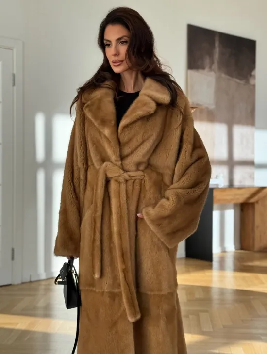 Норковая шуба - кимоно из меха норки premium golg fur со шлицей - фото 5