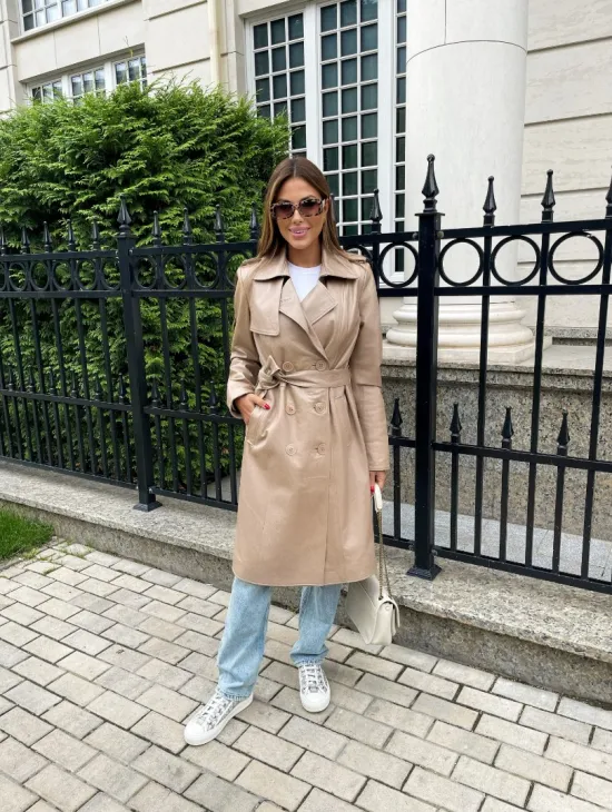 Кожаный тренч на пуговицах - фото 5