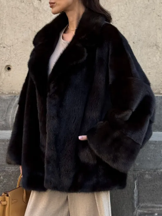 Норковая шуба в цвете махагон - фото 2