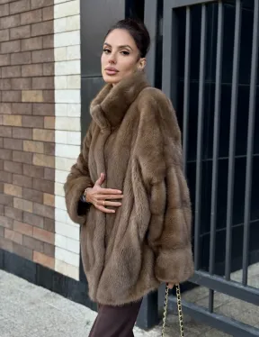 Шуба норковая пастель - стойка воротник - фото 4