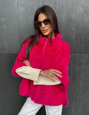 Норковая кофта на молнии - фуксия - фото 4