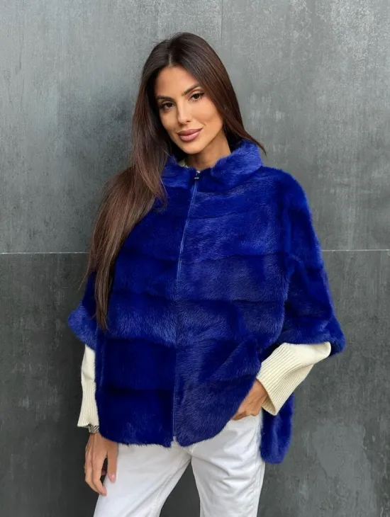Синяя норковая кофта на молнии - фото 0
