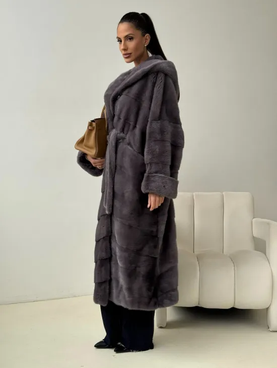 Длинная норковая шуба - капюшон кобра - фото 6