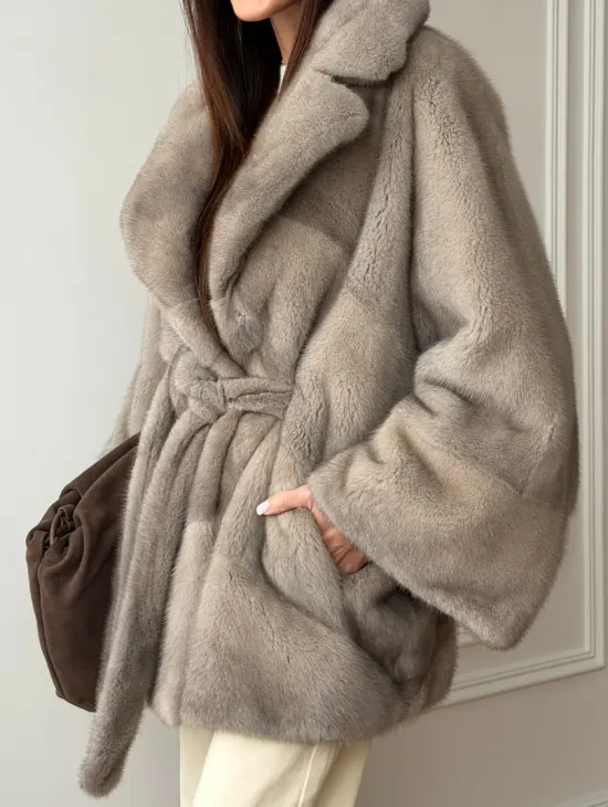 Норковый полушубок в натуральном цвете Silver - фото 2