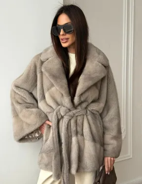 Норковый полушубок в натуральном цвете Silver - фото 13