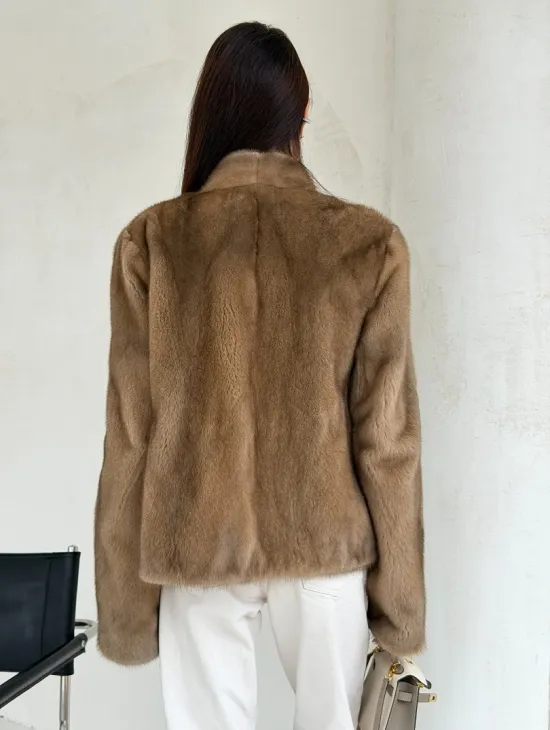 Укороченная шуба из натурального меха норки - пастель - фото 4