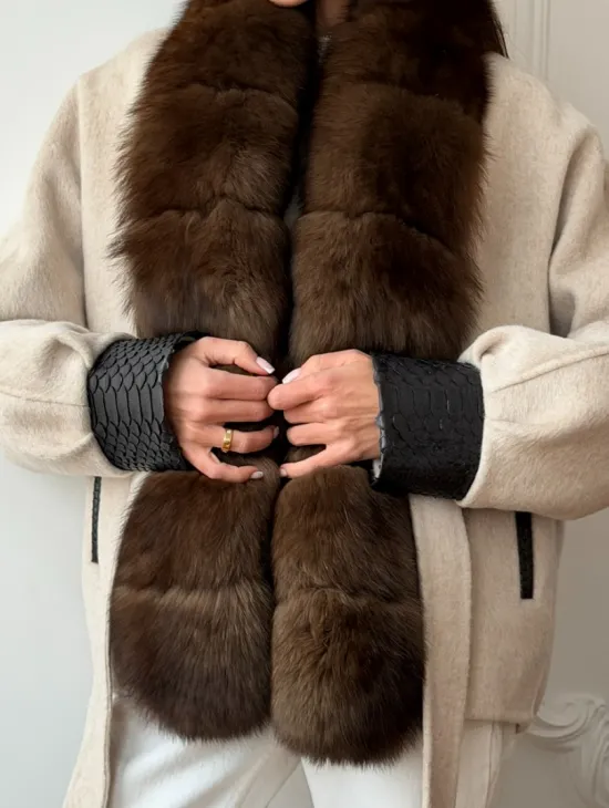 Женское шерстяное полупальто с мехом - фото 3