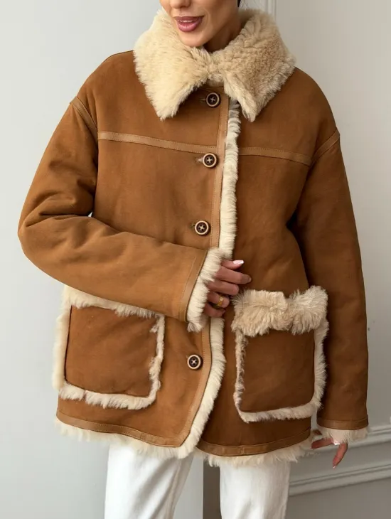 Двухсторонняя женская замшевая дубленка - фото 5