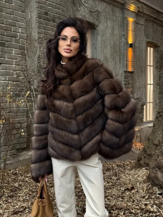 Роскошная шуба из меха соболя стойка воротник - седина 1/2 - фото 8