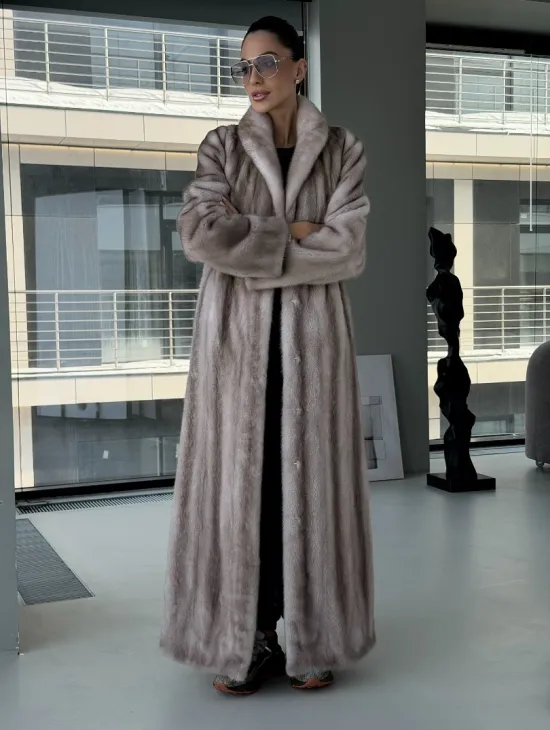 Натуральная шуба из меха норки - воротник шаль - фото 5