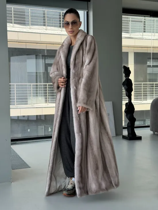 Натуральная шуба из меха норки - воротник шаль - фото 8