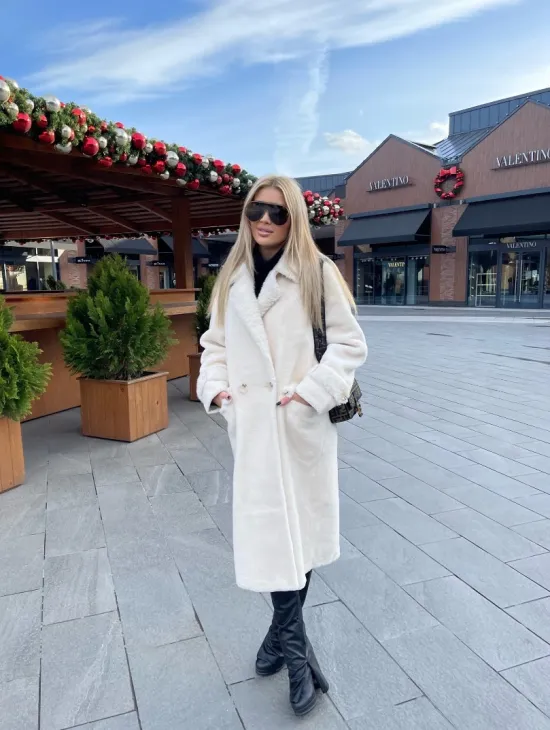 Экошуба в белом цвете с английским воротником - фото 6