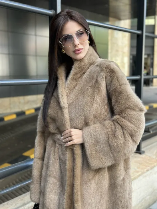 Пастель норковая шуба из аукционного меха - воротник отворот - фото 0