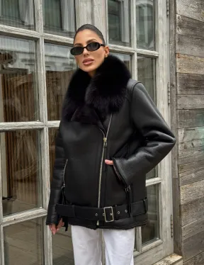 Дубленка из натуральной овчины с мехом песца - фото 11