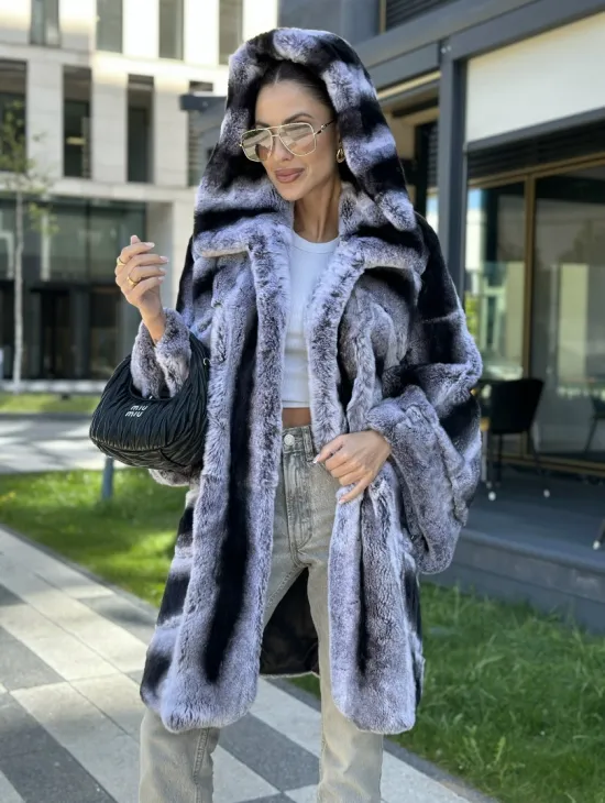 Шуба из кролика рекса - цвет шиншилла - фото 3