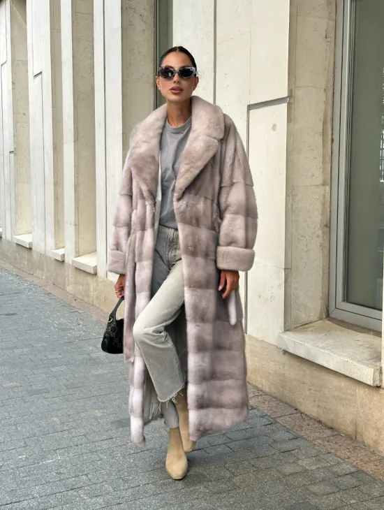 Шуба из импортной плюшевой норки английский воротник - нюд - фото 10